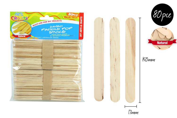 Popsticks Jumbo Natural 15x1.8cm Pk80